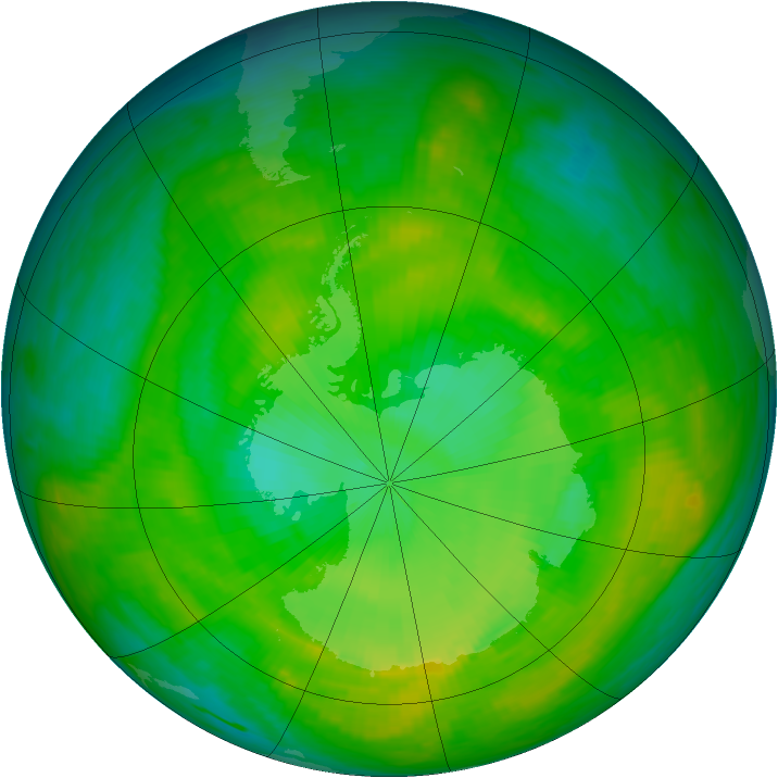 Antarctic ozone map for 16 December 1988